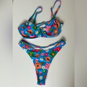 Blue Floral Two-Piece Bikini Set